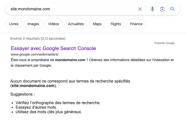 Google affiche aucun résultats