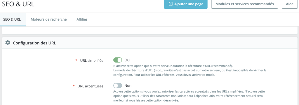 Gestion des urls simplifiées sur prestashop