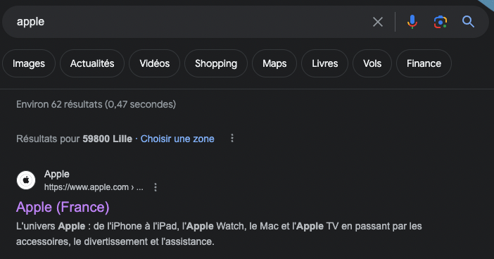 résultat de la requete apple en france
