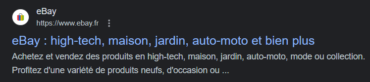 La meta description de Ebay