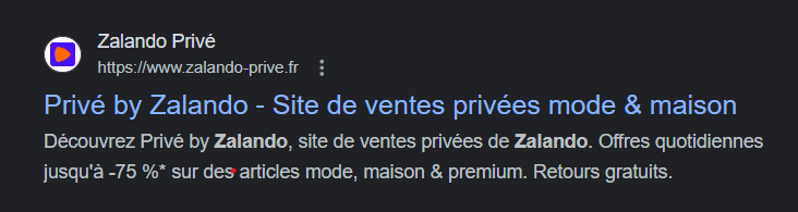 La meta description de Zalando Privé