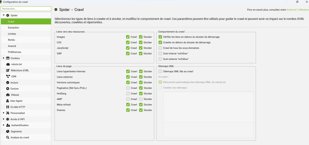 Configurez votre crawl