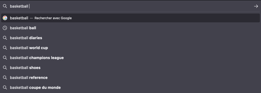Suggestions de recherches sur Google