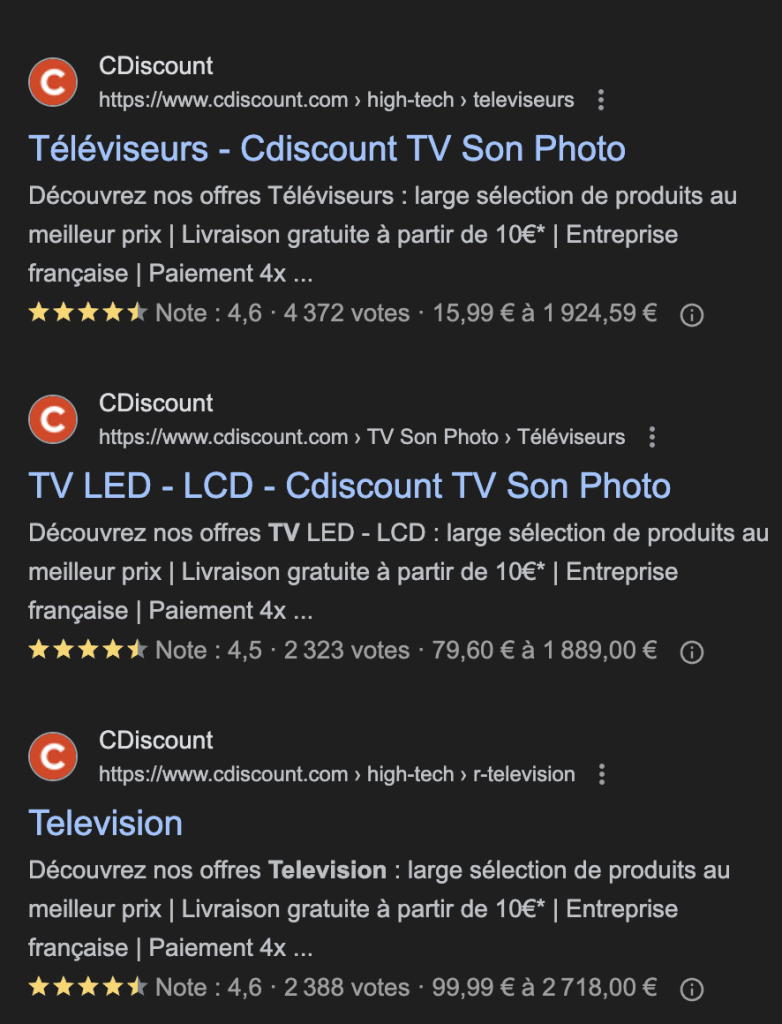 données structurées catégories