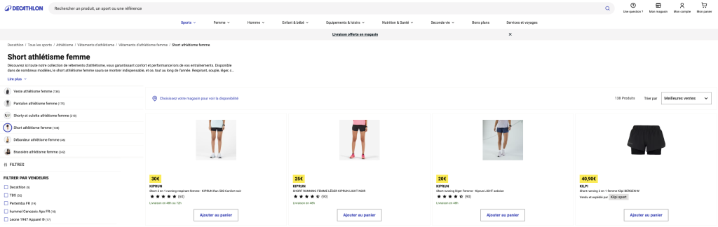 Exemple du maillage vers les catégories soeurs de decathlon