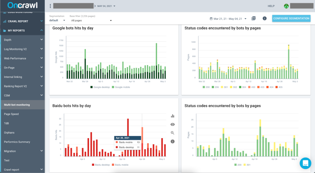 dashboard oncrawl analyse de logs