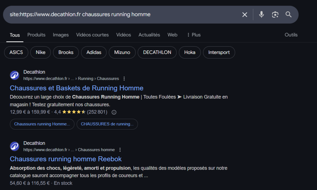 cannibalisation seo chaussure running homme