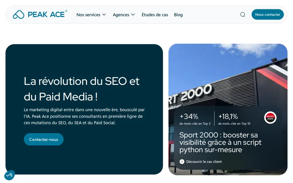 Page d'accueil de Peak Ace