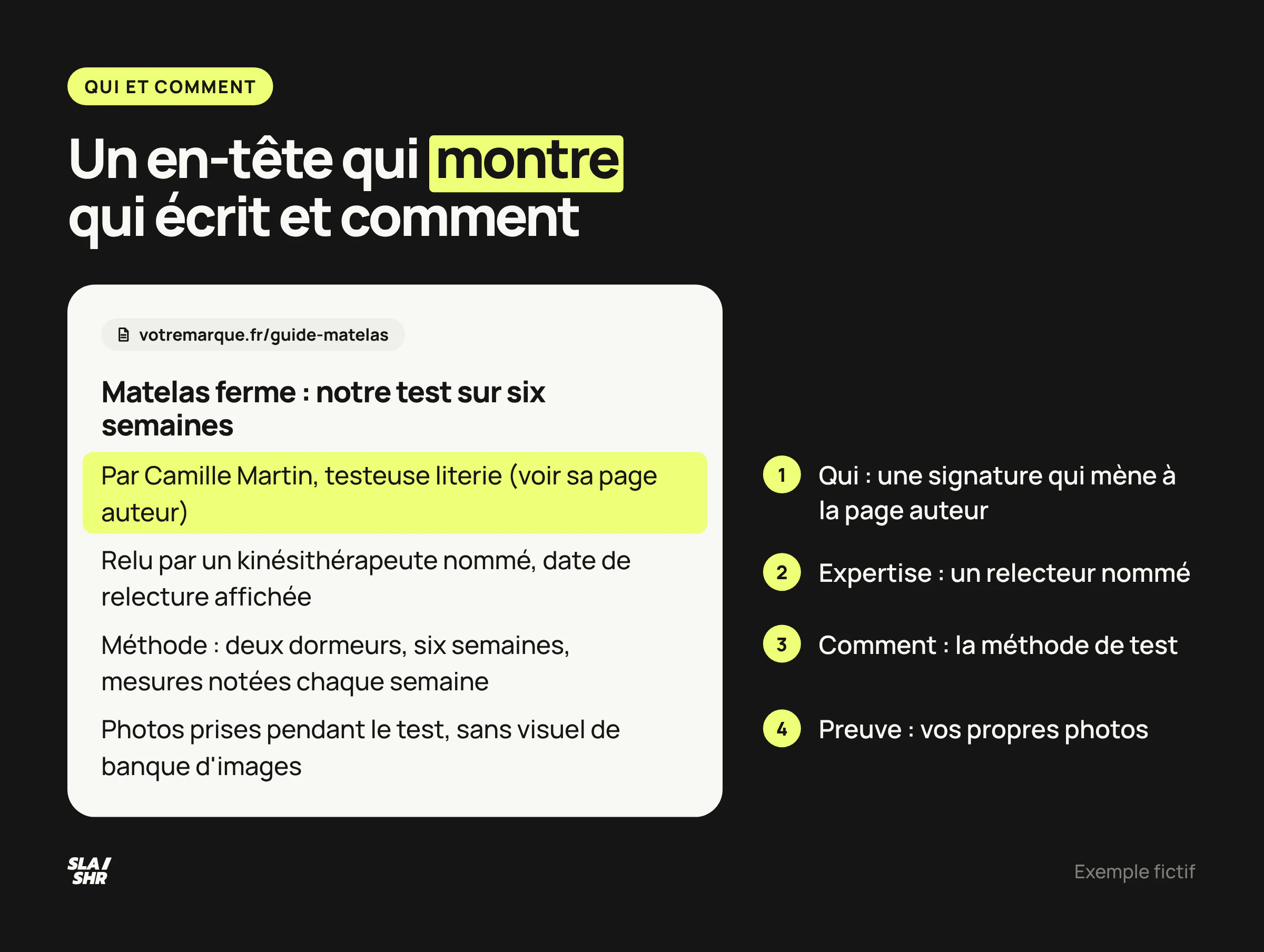 Anatomie d'un en-tête d'article qui prouve son EEAT : signature qui mène à la page auteur, relecteur nommé, méthode de test et photos originales