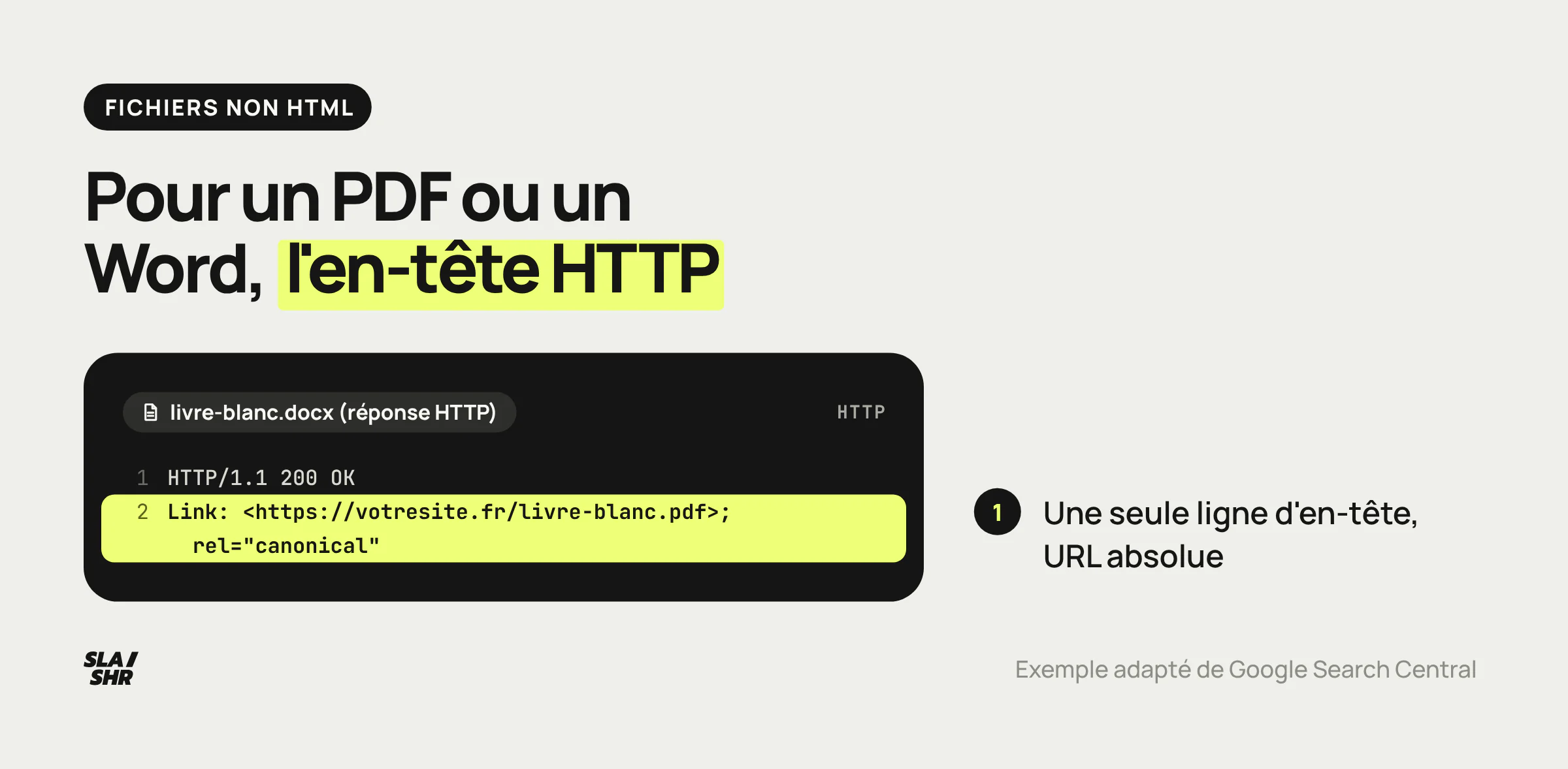 Réponse HTTP d'un fichier Word avec un en-tête Link rel canonical qui désigne la version PDF du même document comme URL canonique