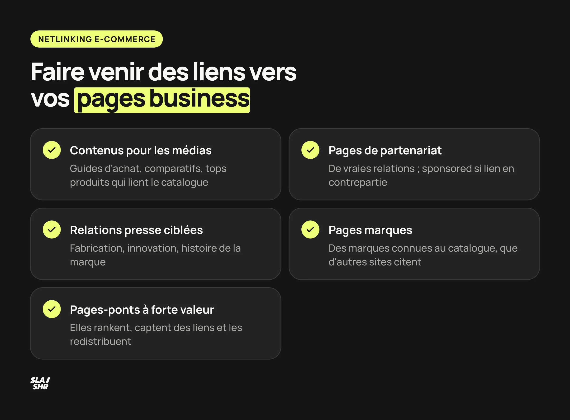 Cinq leviers de netlinking e-commerce pour obtenir des liens vers les catégories et les fiches produits, des contenus pour les médias aux pages-ponts