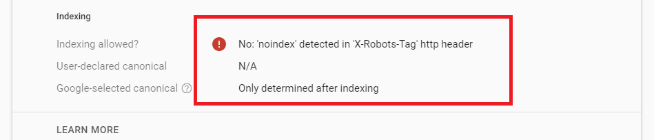 Google Search Console sur le X-Robots-Tag